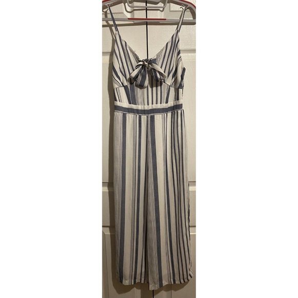 Japna size small blue white jumpsuit romper s smocked boho new sleeveless - Picture 2 of 10